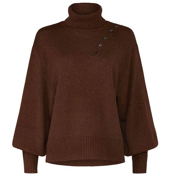 Marissa Webb Blake Button Cashmere Blend Turtleneck Sweater Brown Sz Medium - Picture 3 of 8